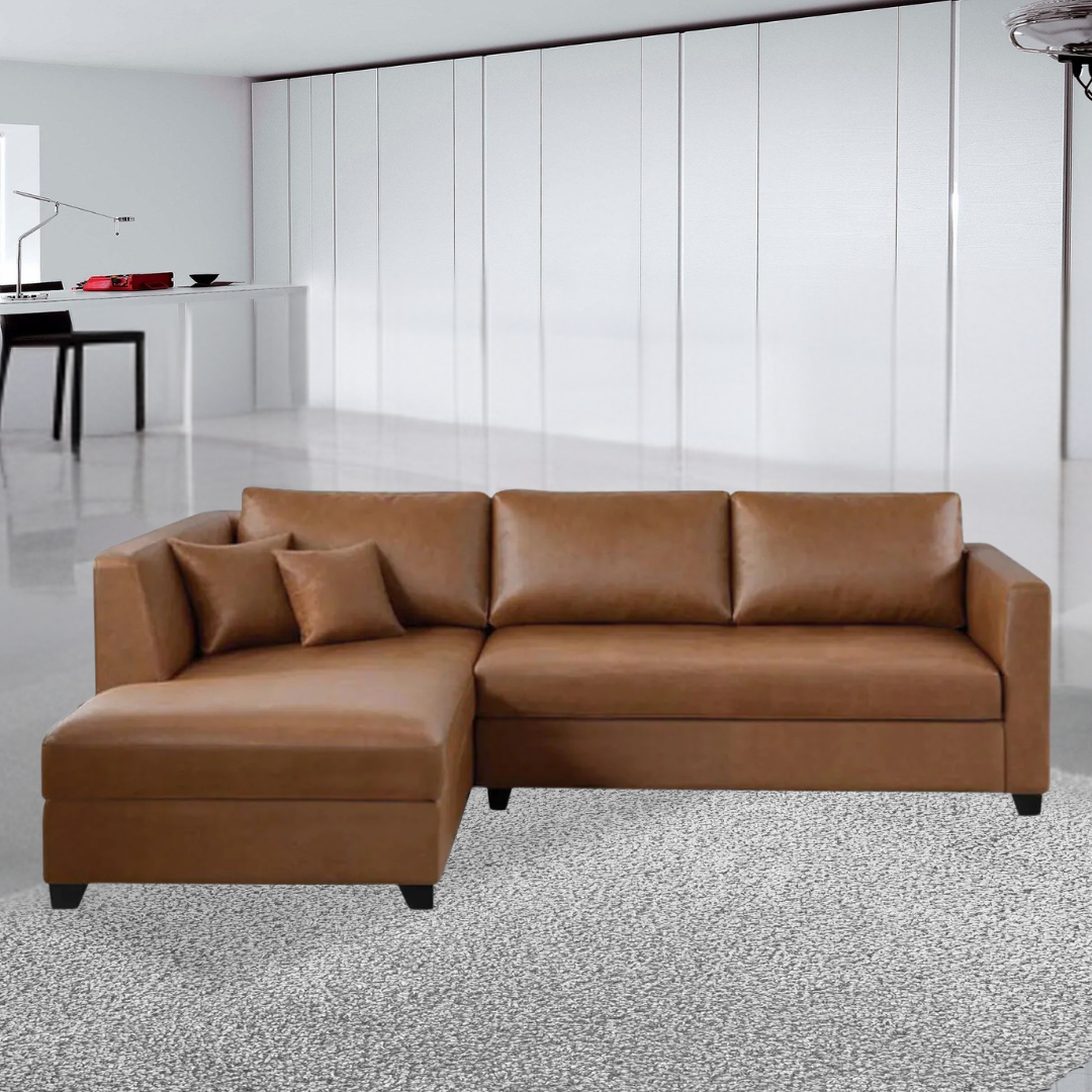 UrbanComfort L-Shaped Sofa – Stylish Brown Leatherette with Durable Frame & Plush Seating UrbanComfort L-Shaped Sofa