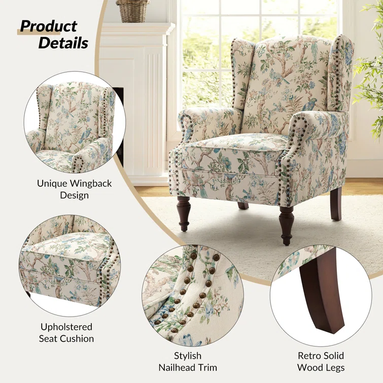 Elegant Anndi Upholstered Wingback Accent Chair with Stylish Nailhead Trim - Perfect for Living Room or Bedroom 6 Elegant Anndi Upholstered Wingback Accent Chair with Stylish Nailhead Trim - Perfect for Living Room or Bedroom
