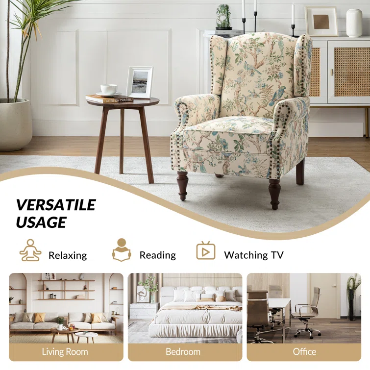 Elegant Anndi Upholstered Wingback Accent Chair with Stylish Nailhead Trim - Perfect for Living Room or Bedroom 8 Elegant Anndi Upholstered Wingback Accent Chair with Stylish Nailhead Trim - Perfect for Living Room or Bedroom