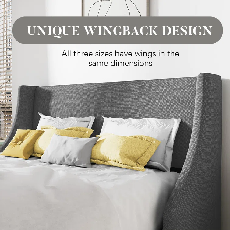 Bowdoin Modern Linen Upholstered Wingback Platform Bed with Wooden Slats 11 Bowdoin Modern Linen Upholstered Wingback Platform Bed with Wooden Slats