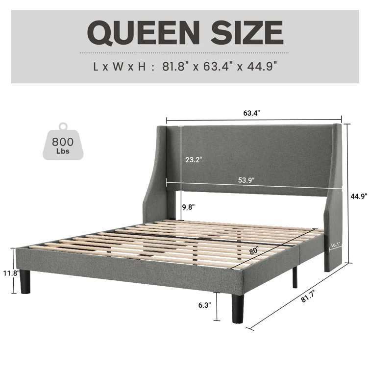Bowdoin Modern Linen Upholstered Wingback Platform Bed with Wooden Slats 3 Bowdoin Modern Linen Upholstered Wingback Platform Bed with Wooden Slats
