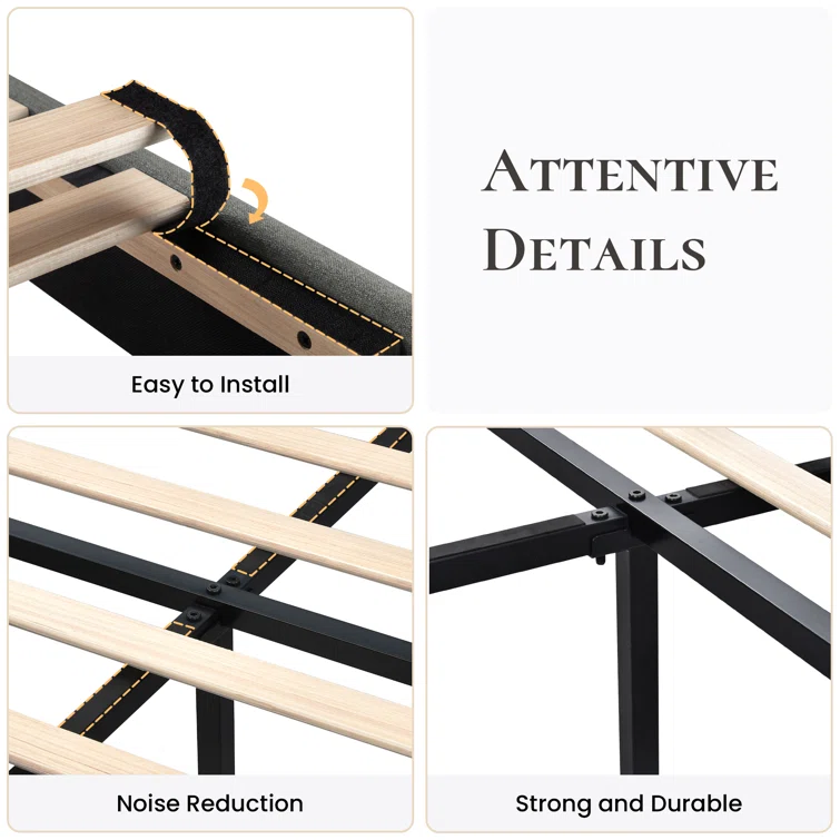 Bowdoin Modern Linen Upholstered Wingback Platform Bed with Wooden Slats 9 Bowdoin Modern Linen Upholstered Wingback Platform Bed with Wooden Slats