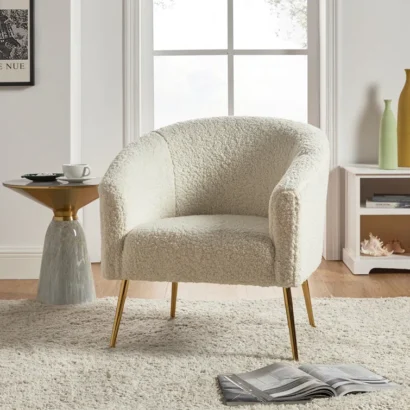 Dawson Boucle Barrel Chair with Stylish Metal Legs