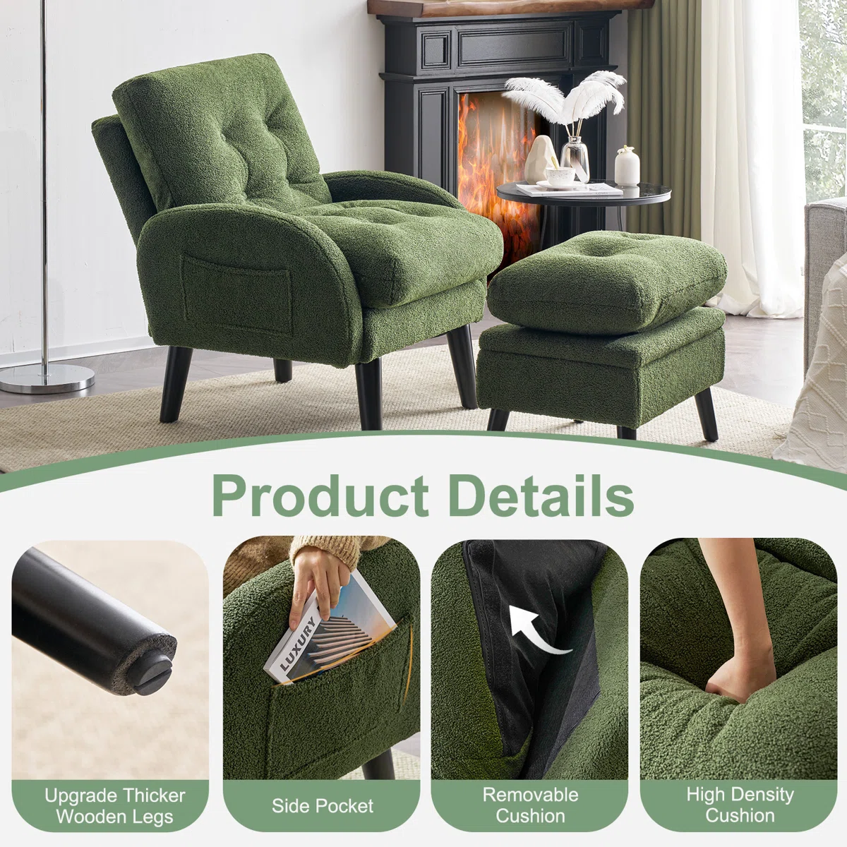 Elandra Recliner Lounge Chair with Ottoman – 5-Level Adjustable Backrest 4 Elandra Recliner Lounge Chair with Ottoman – 5-Level Adjustable Backrest