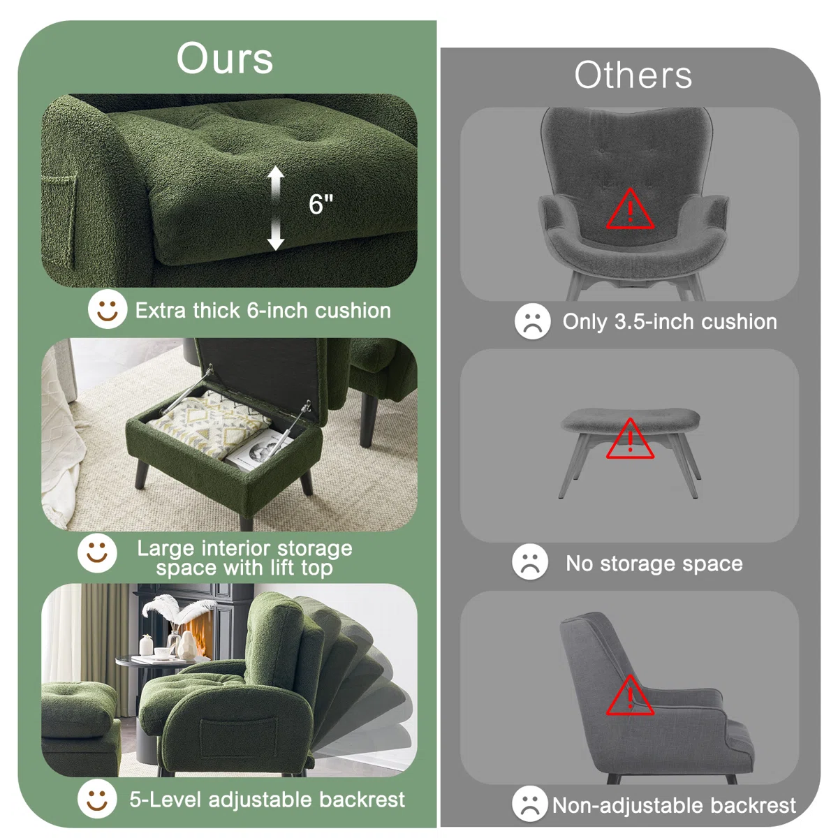 Elandra Recliner Lounge Chair with Ottoman – 5-Level Adjustable Backrest 6 Elandra Recliner Lounge Chair with Ottoman – 5-Level Adjustable Backrest