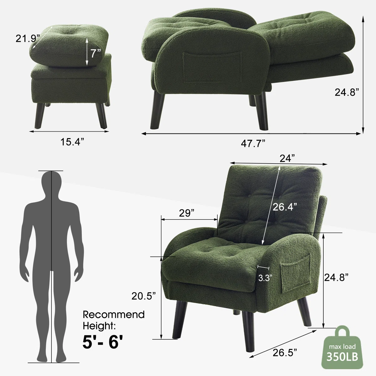 Elandra Recliner Lounge Chair with Ottoman – 5-Level Adjustable Backrest 7 Elandra Recliner Lounge Chair with Ottoman – 5-Level Adjustable Backrest