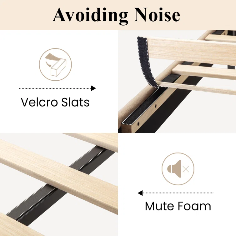 Elison Platform Bed with Fabric Upholstered Headboard & Wooden Slats – Modern Minimalist Design 8 Elison Platform Bed with Fabric Upholstered Headboard & Wooden Slats – Modern Minimalist Design