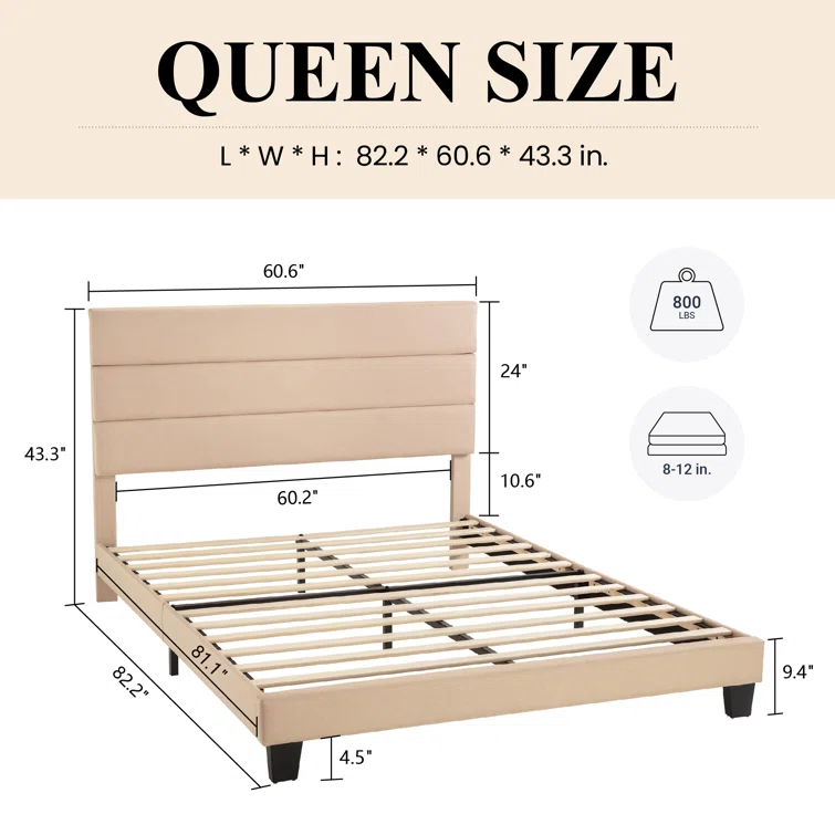 Elison Platform Bed with Fabric Upholstered Headboard & Wooden Slats – Modern Minimalist Design 3 Elison Platform Bed with Fabric Upholstered Headboard & Wooden Slats – Modern Minimalist Design