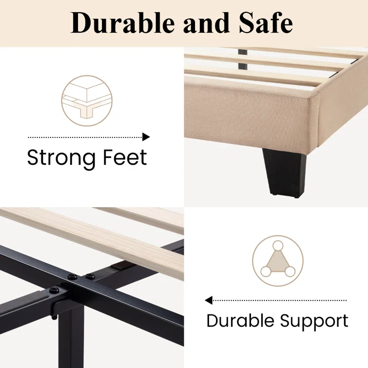 Elison Platform Bed with Fabric Upholstered Headboard & Wooden Slats – Modern Minimalist Design 6 Elison Platform Bed with Fabric Upholstered Headboard & Wooden Slats – Modern Minimalist Design