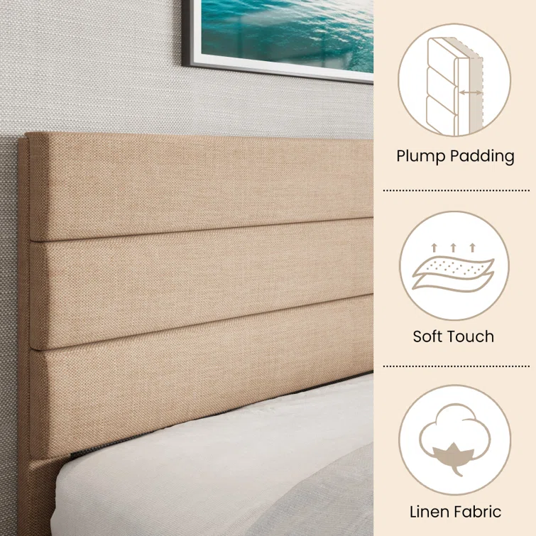 Elison Platform Bed with Fabric Upholstered Headboard & Wooden Slats – Modern Minimalist Design 7 Elison Platform Bed with Fabric Upholstered Headboard & Wooden Slats – Modern Minimalist Design