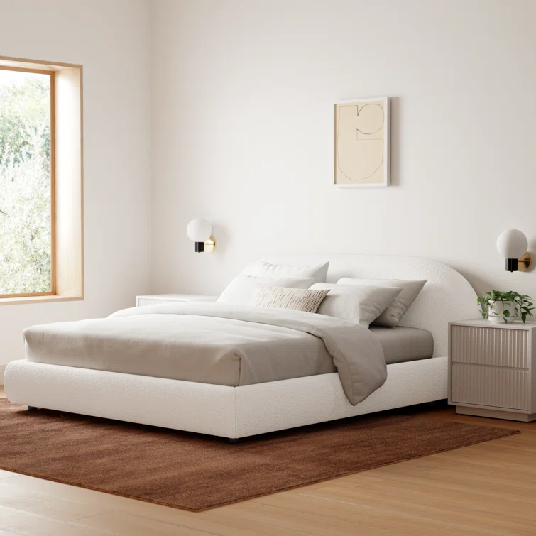 Sadarius Upholstered Bed Frame – Curved Bouclé Design 1 Sadarius Upholstered Bed Frame – Curved Bouclé Design