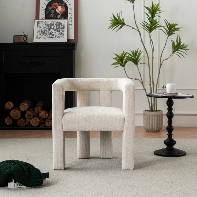 Silton Modern Wide Chenille Upholstered Accent Chair | Minimalist Barrel Design – Cream White 1 Silton Modern Wide Chenille Upholstered Accent Chair | Minimalist Barrel Design – Cream White