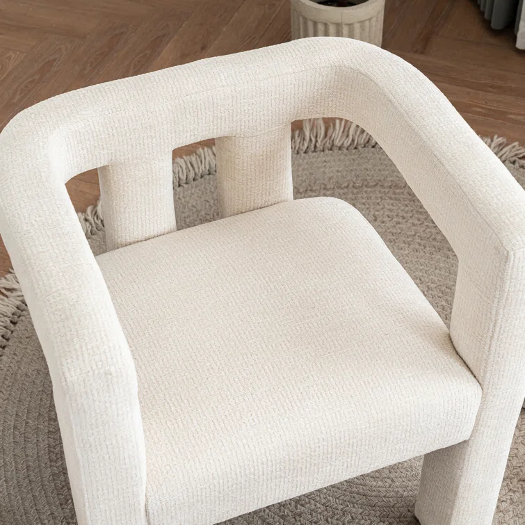 Silton Modern Wide Chenille Upholstered Accent Chair | Minimalist Barrel Design – Cream White 2 Silton Modern Wide Chenille Upholstered Accent Chair | Minimalist Barrel Design – Cream White