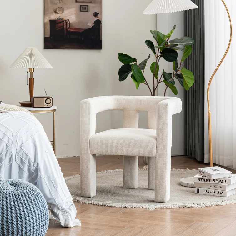 Silton Modern Wide Chenille Upholstered Accent Chair | Minimalist Barrel Design – Cream White 3 Silton Modern Wide Chenille Upholstered Accent Chair | Minimalist Barrel Design – Cream White