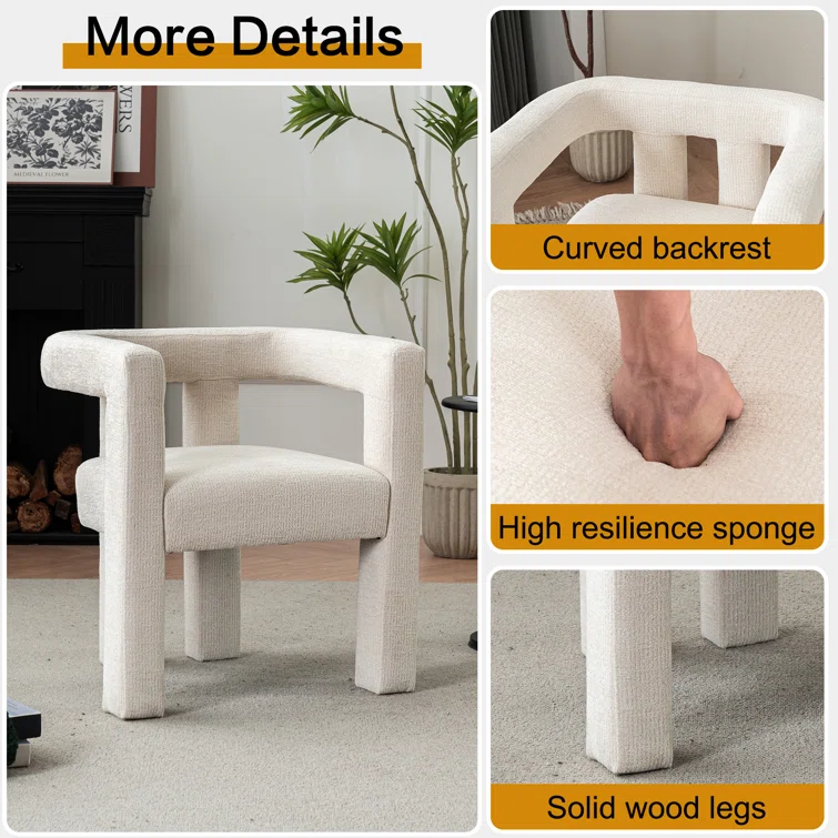 Silton Modern Wide Chenille Upholstered Accent Chair | Minimalist Barrel Design – Cream White 9 Silton Modern Wide Chenille Upholstered Accent Chair | Minimalist Barrel Design – Cream White