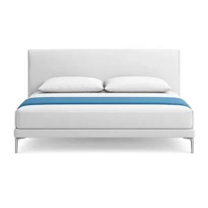 Aether Luxe Bed in light heather grey with premium bamboo lyocell upholstery and a slimline upholstered headboard for modern bedrooms in Dubai, UAE.