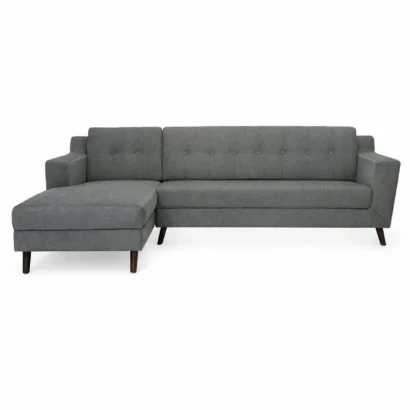 Front view of Amanda RHS L-Shaped Sectional Sofa in grey fabric for contemporary living rooms in Dubai