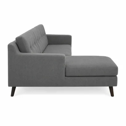 Left side profile of Amanda RHS L-Shaped Sectional Sofa with button-tufted backrest and wooden legs