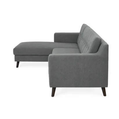 Amanda RHS L-Shaped Sectional Sofa Dubai side view with premium grey fabric upholstery and chaise lounge