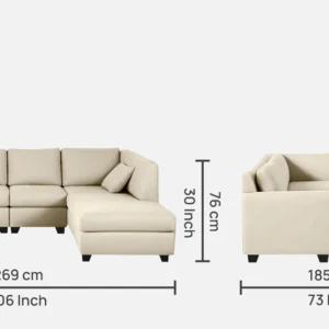 Home 35 bingo fabric lhs 6 seater sectional sofa in creamy cashmere colour bingo fabric lhs 6 seater section vmjb21