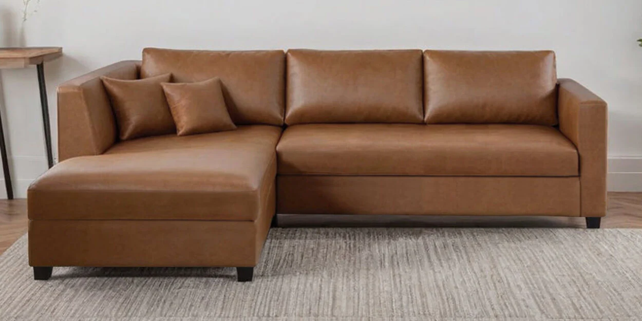 UrbanComfort L-Shaped Sofa – Stylish Brown Leatherette with Durable Frame & Plush Seating 2 UrbanComfort L-Shaped Sofa – Stylish Brown Leatherette with Durable Frame & Plush Seating