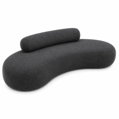 Luxury dark grey organic curved sofa with soft rounded silhouette and premium woven fabric in Dubai, UAE.