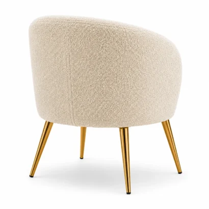 Elegant Dawson Bouclé Barrel Chair back view with gold legs
