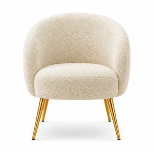 Elegant Dawson Bouclé Barrel Chair front view with cream upholstery