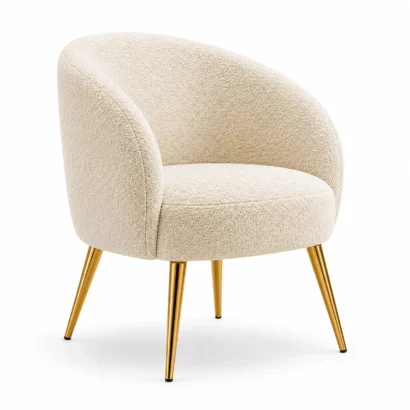 Elegant Dawson Bouclé Barrel Chair left-side view in cream bouclé fabric