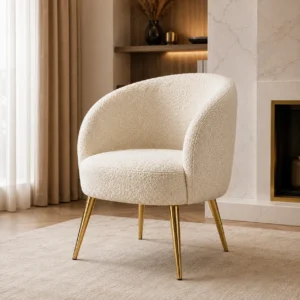 Elegant Dawson Bouclé Barrel Chair in a luxury living room