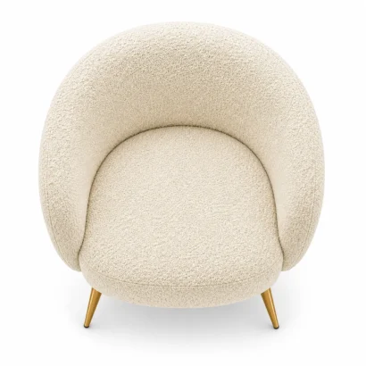 Elegant Dawson Bouclé Barrel Chair top view showing curved barrel design