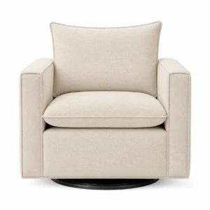 Front view of Upholstered Swivel Accent Armchair with cushioned seat