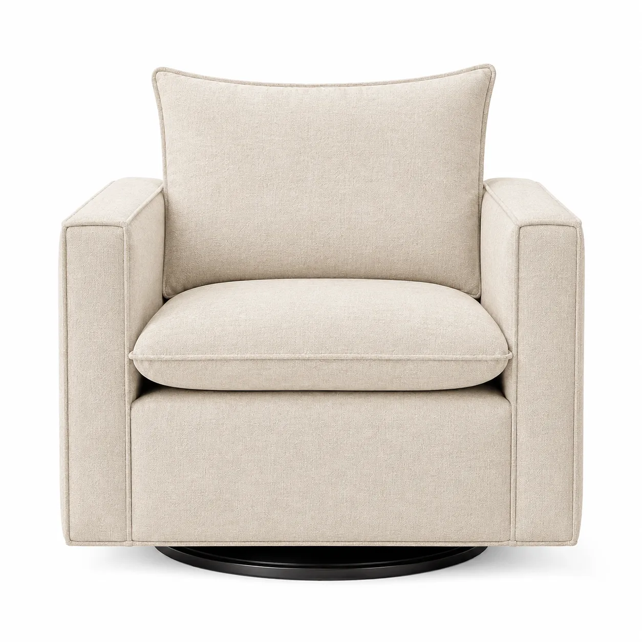 hendina-modern-swivel-accent-armchair-front-view.webp Front view of Upholstered Swivel Accent Armchair with cushioned seat