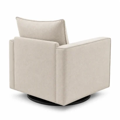 Back view of Hendina modern upholstered swivel accent chair with beige fabric