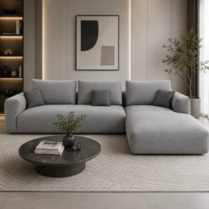 Luxury grey modular sectional sofa with chaise lounge for stylish homes in Dubai and across the UAE.