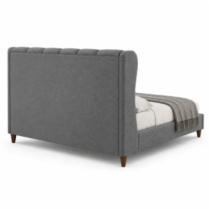 Elegant modern wingback platform bed in breathable linen-look fabric for luxury bedrooms.