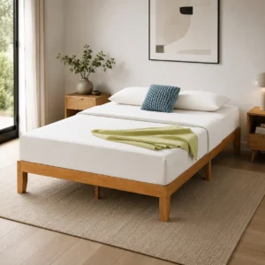 Premium Harmony upholstered full-size bed frame with a minimalist platform design, perfect for modern homes in Dubai, UAE.