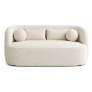 Modern Performance 2-Seater Sofa in premium cream bouclé fabric with a contemporary curved design for luxury living rooms in Dubai, UAE.