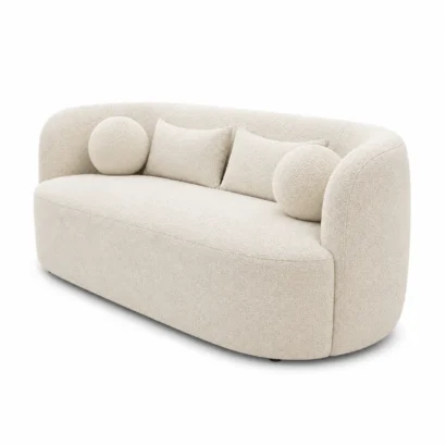 Front view of a modern performance 2-seater sofa with textured bouclé fabric and minimalist contemporary styling.