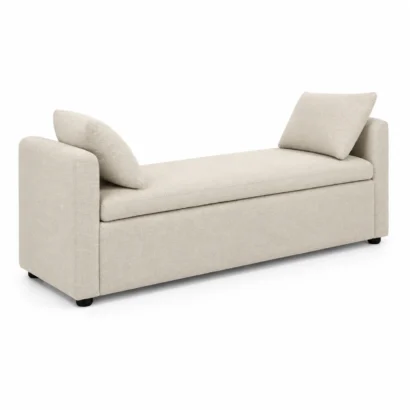 Modern storage bench with 2 cozy pillows in a contemporary cream fabric finish