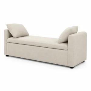 Modern storage bench with 2 cozy pillows showing its elegant upholstered design