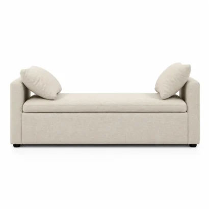 Modern storage bench with 2 cozy pillows in premium cream upholstery