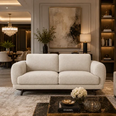 Moroso Pacific Divano 2-Seater Sofa placed in a luxury living room, premium fabric sofa perfect for modern homes in Dubai and across the UAE.