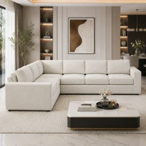 Nova 6-Seater L-Shaped Sofa placed in a luxury modern living room with premium fabric upholstery in Dubai, UAE