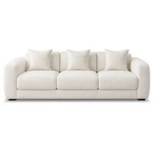 Plush white 3-seater sofa with soft textured fabric upholstery for modern living rooms in Dubai, UAE.