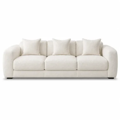 Plush white 3-seater sofa with soft textured fabric upholstery for modern living rooms in Dubai, UAE.