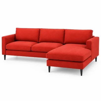 Front right angle of the Premium Mireya Fabric RHS Sectional Sofa featuring premium fabric upholstery, modern styling, and comfortable chaise lounge for UAE homes.
