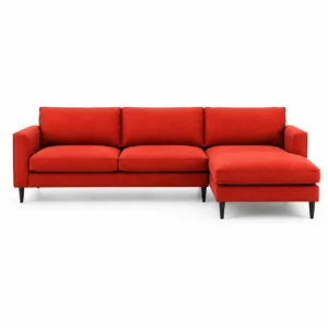 Premium Mireya Fabric RHS Sectional Sofa in vibrant red fabric with modern design, right-hand chaise, and spacious seating for luxury homes in Dubai, UAE.