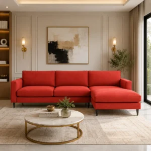 Premium Mireya Fabric RHS Sectional Sofa placed in a luxury modern living room, offering stylish comfort and premium fabric upholstery for contemporary Dubai interiors. Best Home Furniture UAE