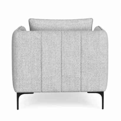 Rae modern armchair back view with vertical upholstered detailing